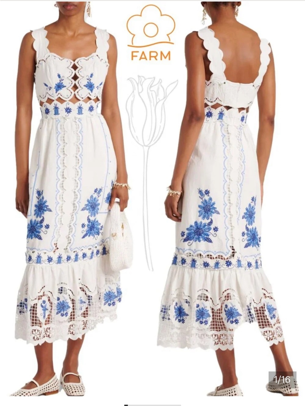 Farm Rio Embroidered Linen Blend Midi Dress - Picture 4 of 15